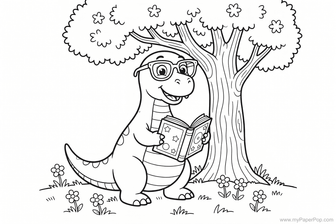 dinosaur reading a book