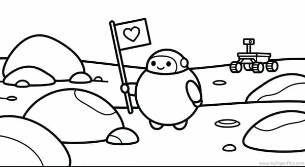 A little astronaut exploring the moon