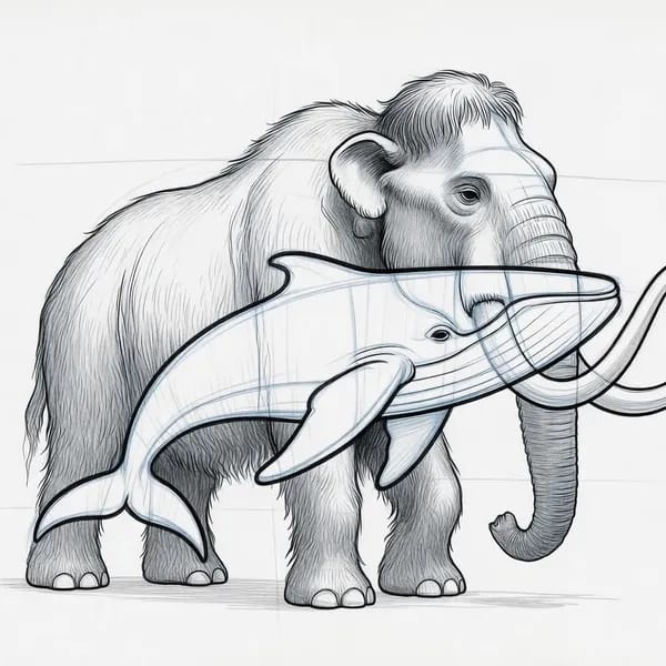 A woolly mammoth and whale