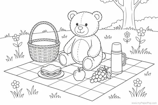 A teddy bear having a picnic in the park